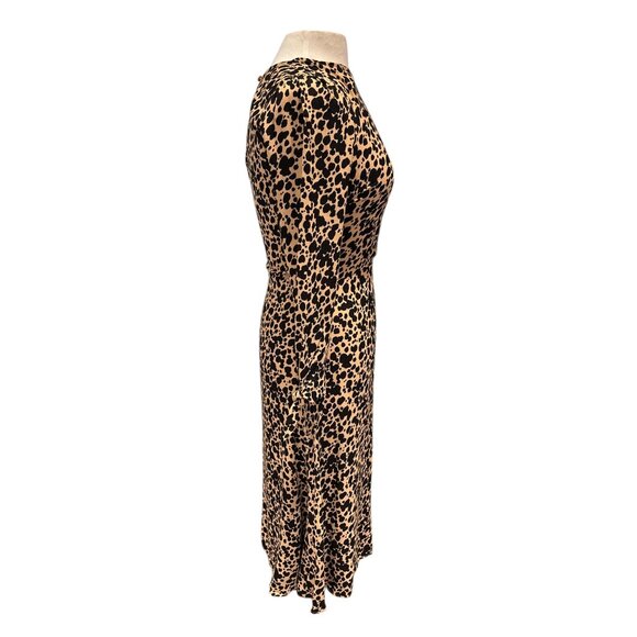 Reformation Leopard Print Midi Dress With Long Sleeves & Tie Cuffs Keyhole Back - Picture 5 of 11